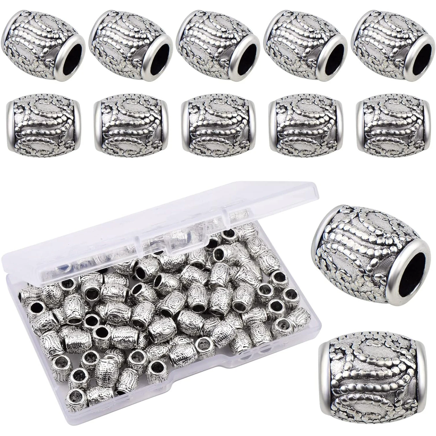 

100pcs Oval Spacer Beads Alloy European Large Hole Loose Beads with A Plastic Box for DIY Bracelet Jewelry Making Handmade