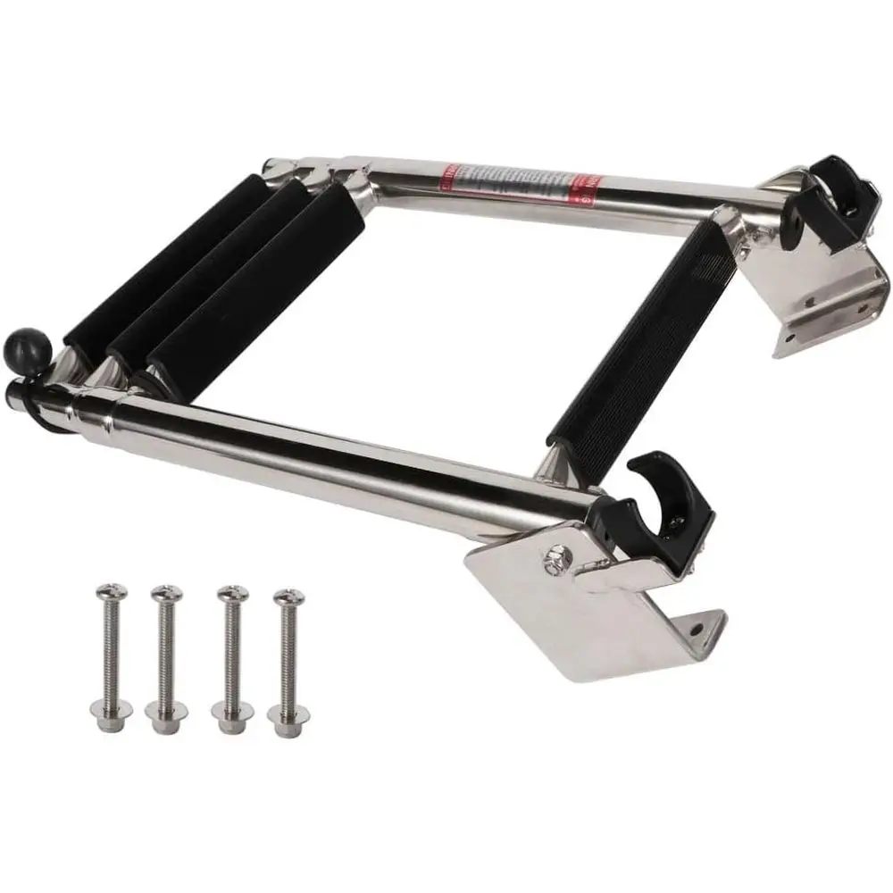 316 Stainless Steel Telescoping Transom Ladder, 4 Steps with Self-Locking Brackets