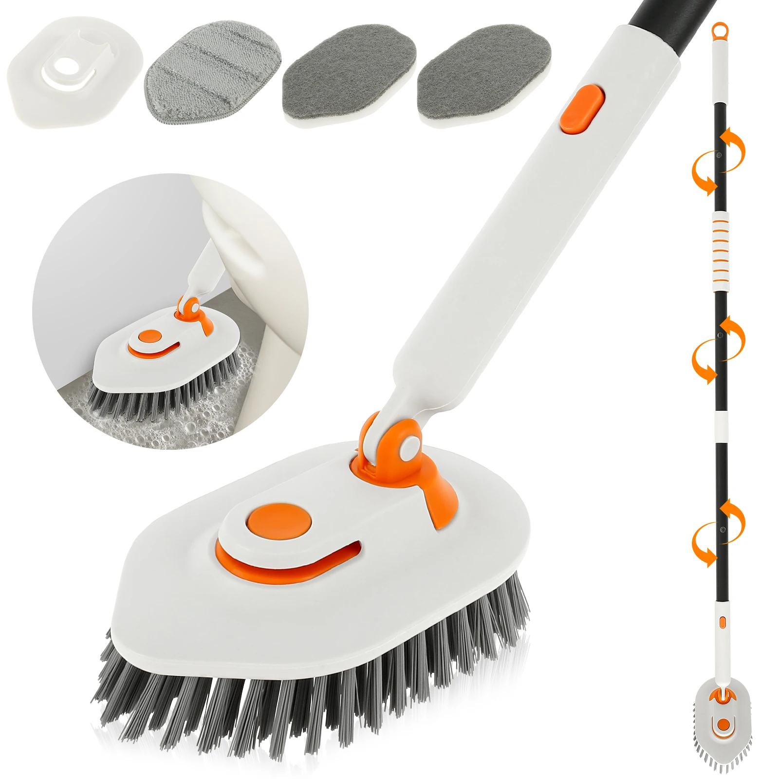 Scrub Cleaning Brush with Extendable Handle Rotatable Bathroom Shower Cleaning Tub Tile Scrubber Brush Household Cleaning Brush