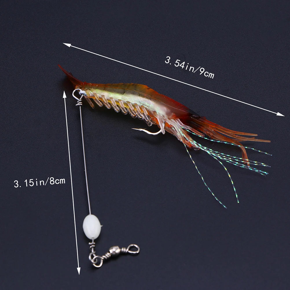 

10pcs Bionic Shrimp Lures Artificial Soft Baits Glow Dark Night Tackle Hook Rubber Metal Bass Salmon Snapper Tree