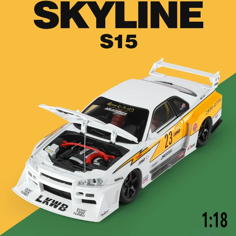 

1:18 Nissan Skyline GTR R34 S15 Alloy Racing Car Modified Vehicles Diecast Metal Car Model Sound Light Childrens Toy Gift