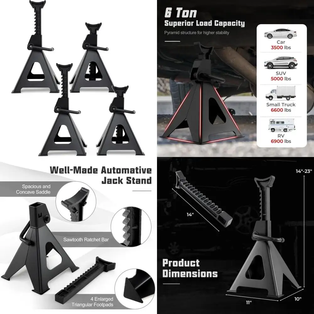 حامل رافعة رفع قابل للتعديل 6 طن شديد التحمل، مجموعة مكونة من 4 قطع للسيارات والشاحنات وسيارات الدفع الرباعي والقوارب