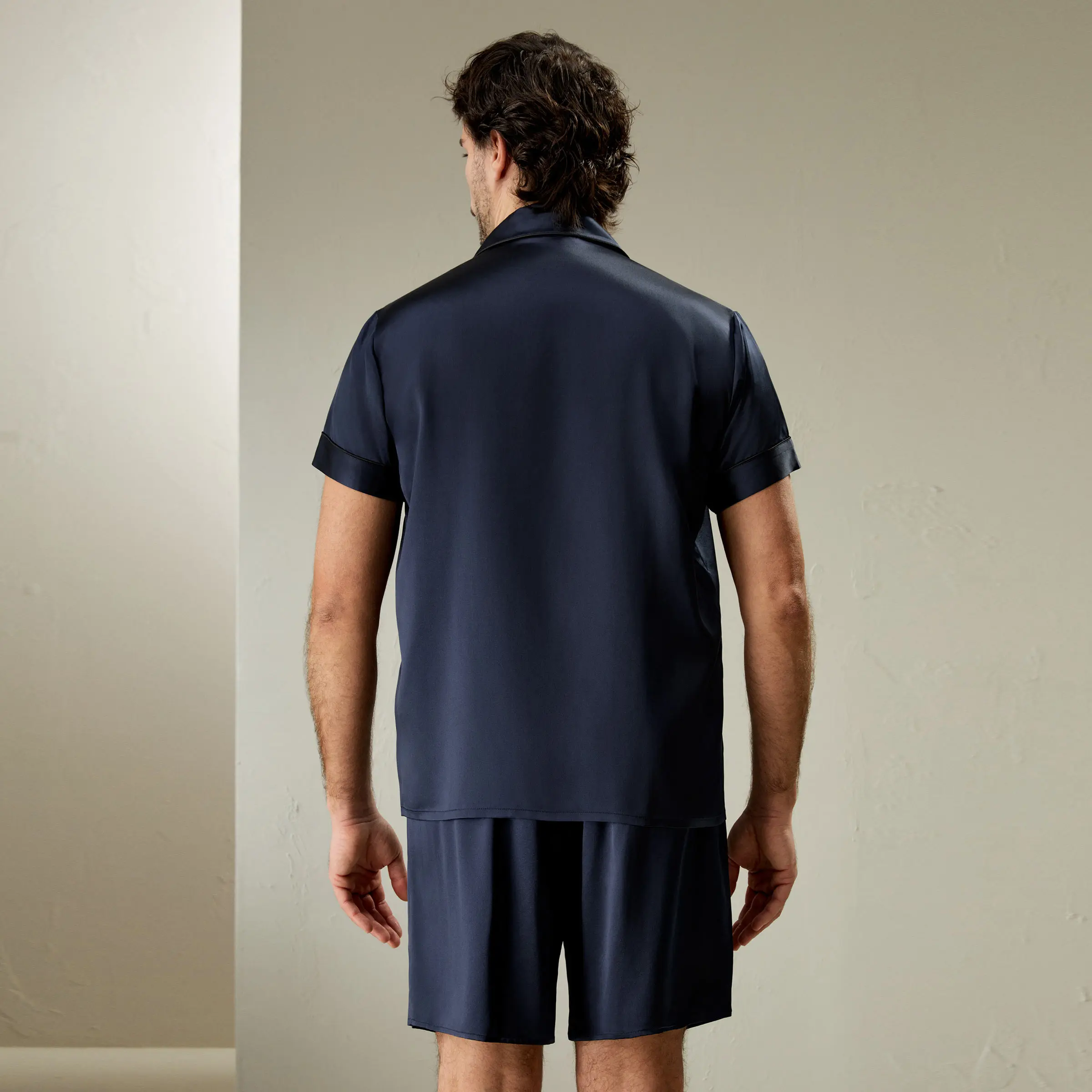 LILYSILK Men's Contrast Trim Short Silk Pajama Set Luxury Sleepwear with Front Pocket and French Seam for Hot Days