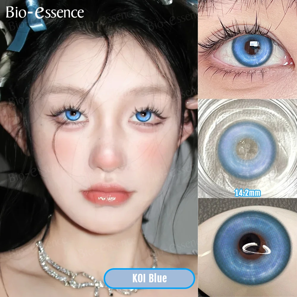 Bio-essense anime cosplay lentes de contato coloridas 2 pçs lentes de contato coloridas 1 ano lente de halloween festa bonito lentes de olho azul