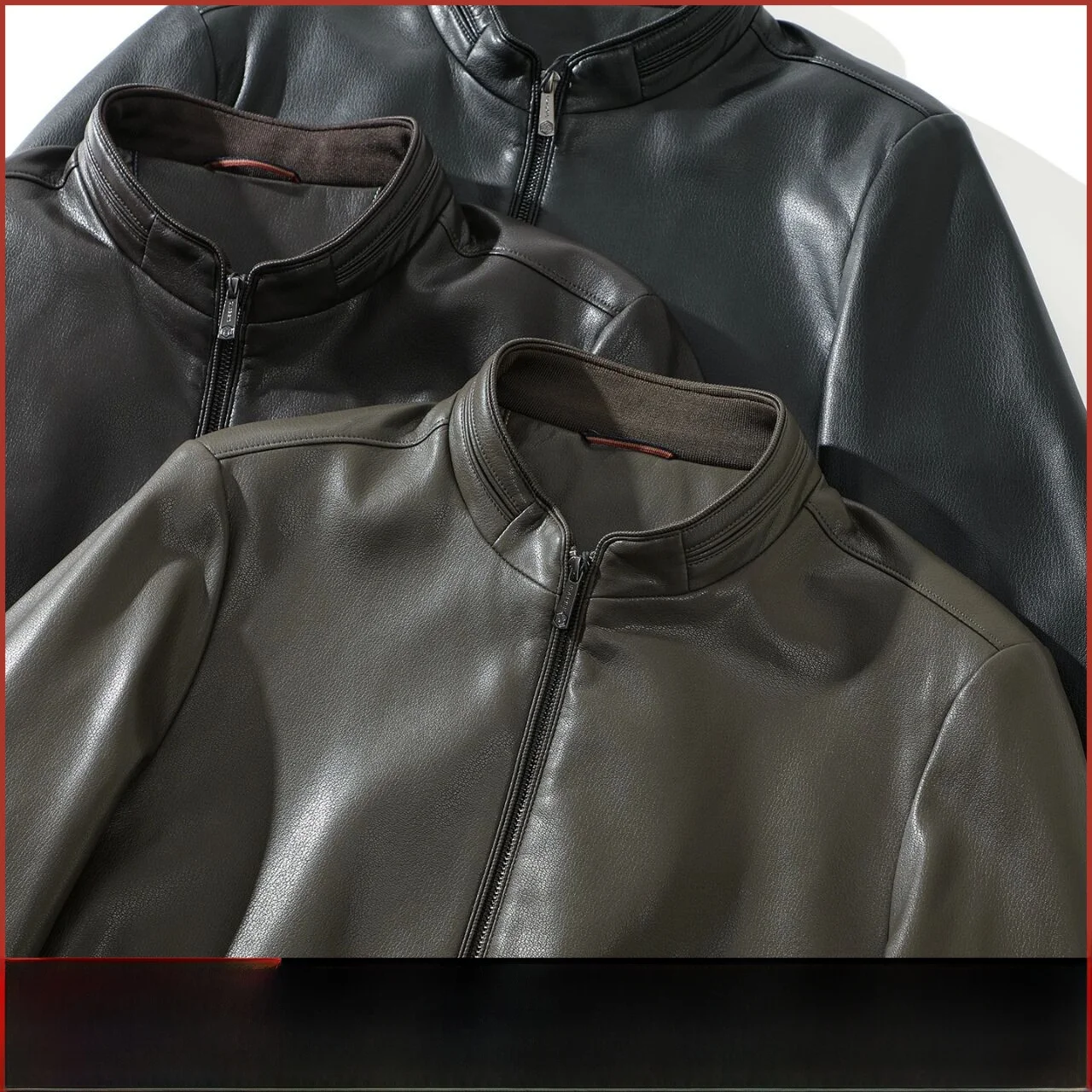 

Faionable Men's Biker Leather Jaet Soft Meat Feeling Stand Collar Motorcycle Clothes New Arrival Autumn Season Casual Sle