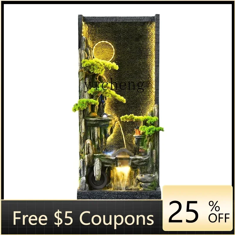 BJ   large rockery water curtain wall running water partition screen living room club background wall courtyard landscaping