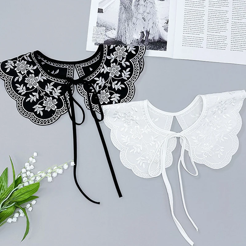 

Women Girls Lace Fake Collar Shoulder Wrap Detachable Mesh Embroidery Floral Lace Shawl Wrap Cape Half Shirt Collar