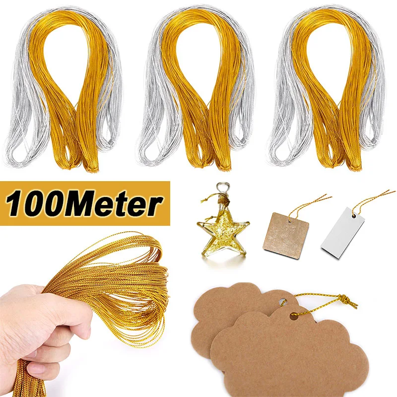 

100Meter Gold Thread Tag Thread 1mm Silver String Metallic Cord Jewelry Thread DIY Craft Gift Tags String Hang Tags Rope