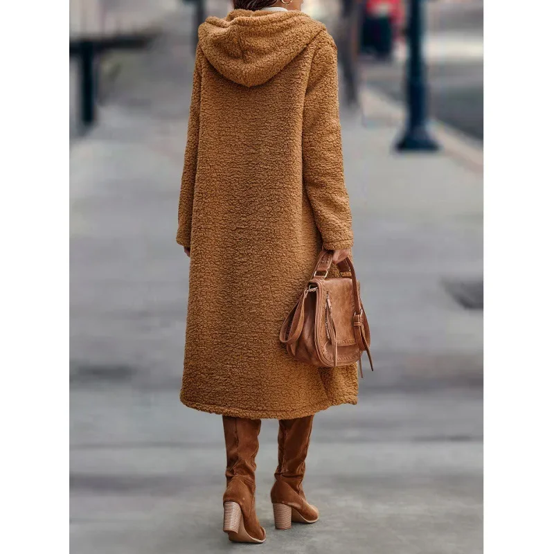 Veste à capuche à manches longues pour femme, manteau décontracté, bouton de document solide, poches chaudes, mode confortable, standard régulier, automne, hiver