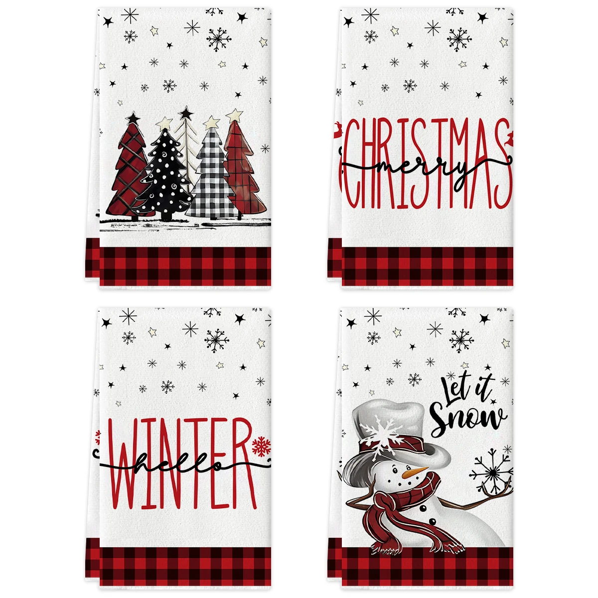 2/4pcs Christmas kitchen towels, red snowman patterned kitchen dishcloth, 15.7x23.6 inches, Christmas decorative hand towels,