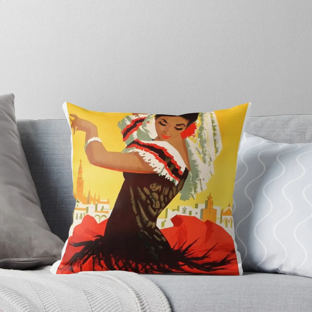 Spain 1959 Seville April Fair Poster Throw Pillow Luxury Pillow Case Decorative Cover For Living Room Throw Pillow