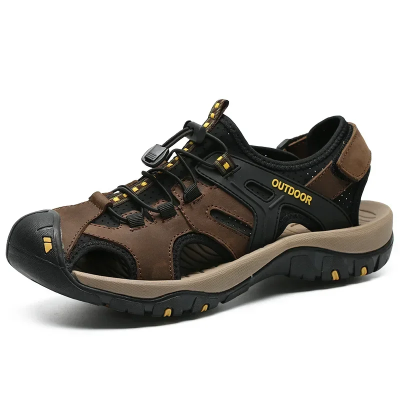 Outdoor Echt leder Herren Sandalen hochwertige Sommer rutsch feste Strands chuhe Turnschuhe Männer Walking Bergsteigen Reises chuhe