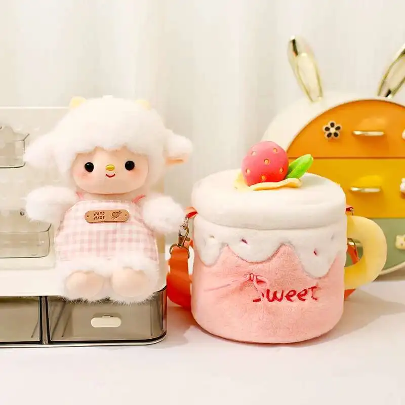 Creative Gift 2-in-1 Cute Sheep in a Mug Plush Bag Strawberry Blueberry Cake Cup Plushies with Sheep Soft Doll Kawaii Lamb Toy