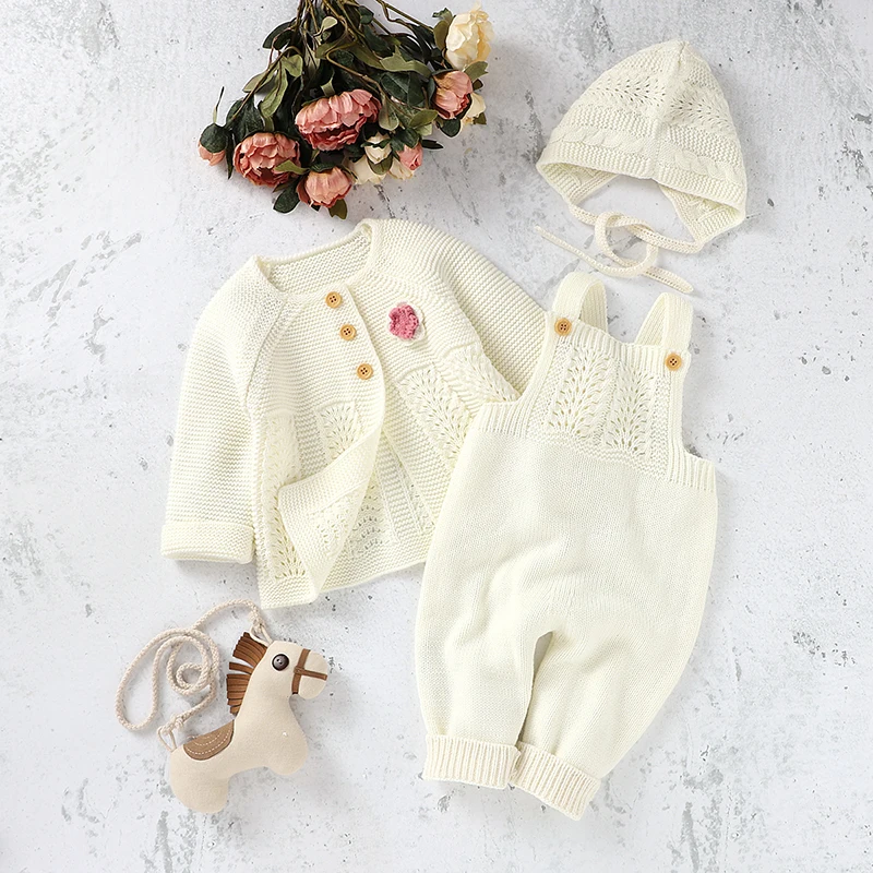 Winter Baby Clothes Sets Autumn Toddler Kids Casual Long Sleeve Jackets+Rompers+Hats Outfits 0-2Y Children Outwear Costumes 3pcs