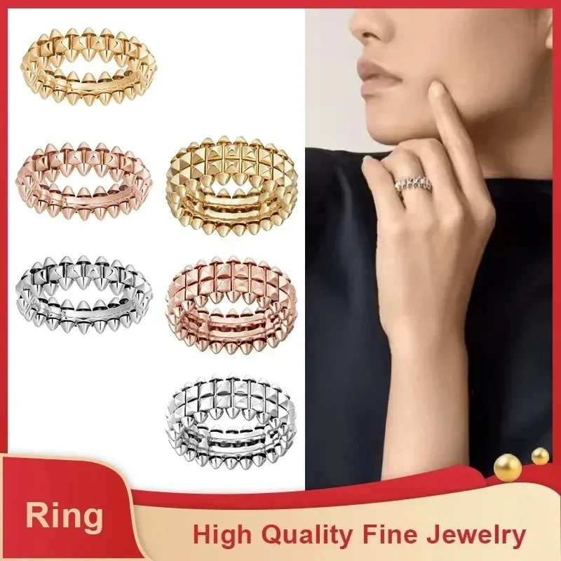 

Bestseller Luxury Sterling Silver Willow Nail Gold Plated Rivet Ring Men and Women Couple Fashion Classic Jewelry Gift