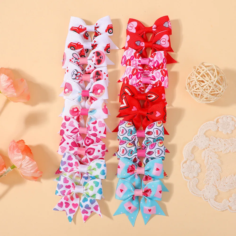 10 Stück Valentinstag bedruckte Schleife Haarspangen für Mädchen Kinder Band Haarschleifen Clip Cheer Up Urlaub Geschenke Haarschmuck