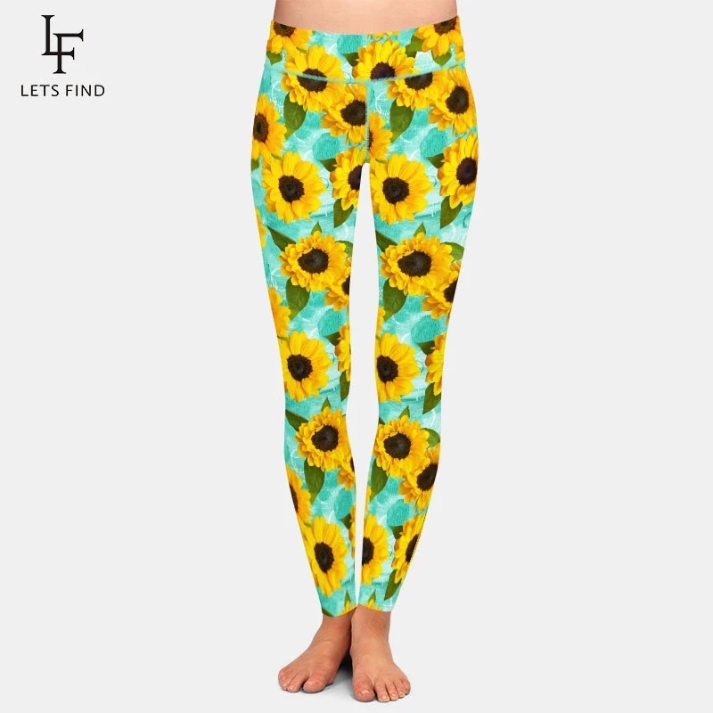 

LETSFIND 2020 New Arrival Sunflower Printing Women High Waist Fitness Leggings Fashion Elastic Full Leggings