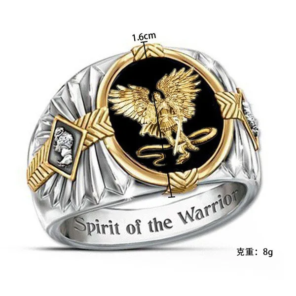 Yun Jin cross-border Hot Hip Hop Style two-color Ring Indian Spirit Totem Drop Oil Black Ring