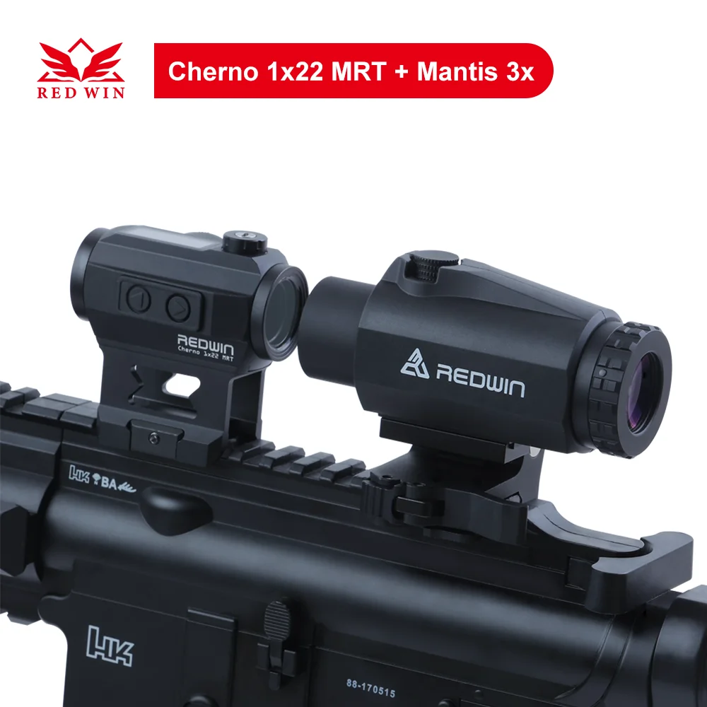 Red Win Cherno 1x22 MRT Solar Red Dot Scope Shake Awake Picatinny Mount 1/3 Fully Co-witness Mantis 3x magnifier for AR15 Red W