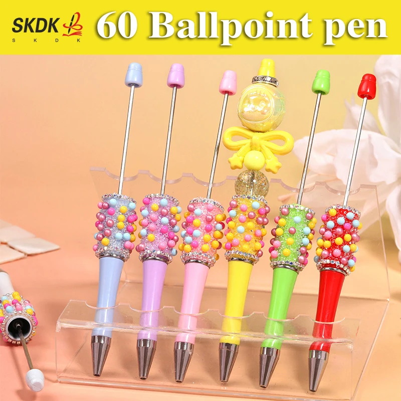 

60Pcs DIY Bead Pen – Pearl, Rhinestone & Dopamine-Hue Barrel Ballpoint Pen for Bullet Journals & Gifts