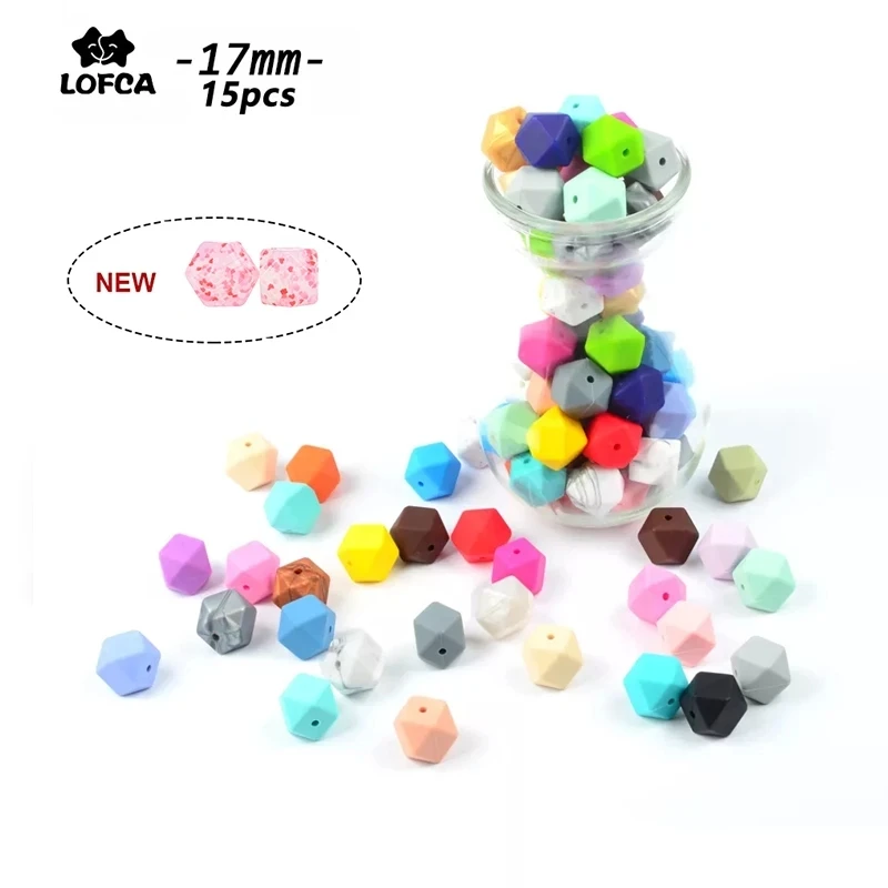 

LOFCA Silicone Hexagon Beads Teething 17mm 15pcs Baby Teether Chewable Nursing Necklace Jewelry DIY Pacifier Holder Accessory