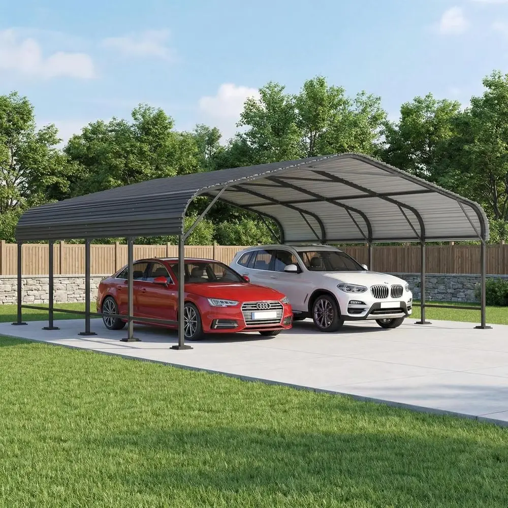

20x20 Metal Carport, Heavy-Duty Outdoor Shelter for Vehicles, Galvanized Protection for Cars, Boats, and Trucks