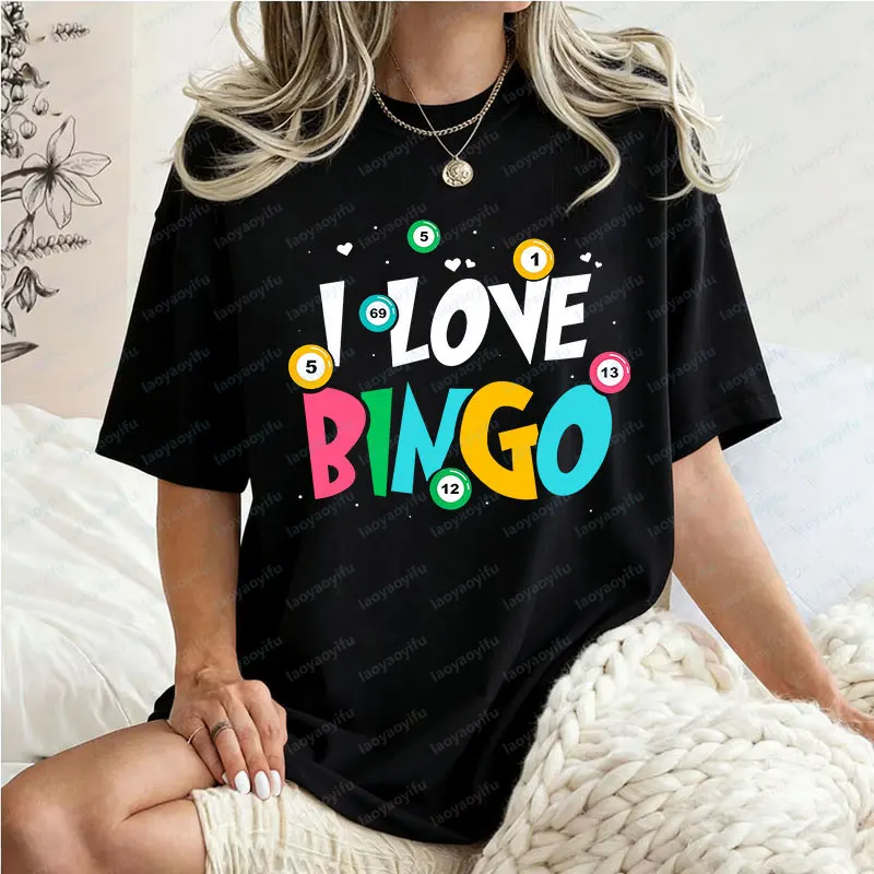 I Love Bingo Game Lover Player HumoR Gifts Unisex Clothing Men Women Cute Printed Short Sleev High Quality Cotton Funny Tshirt