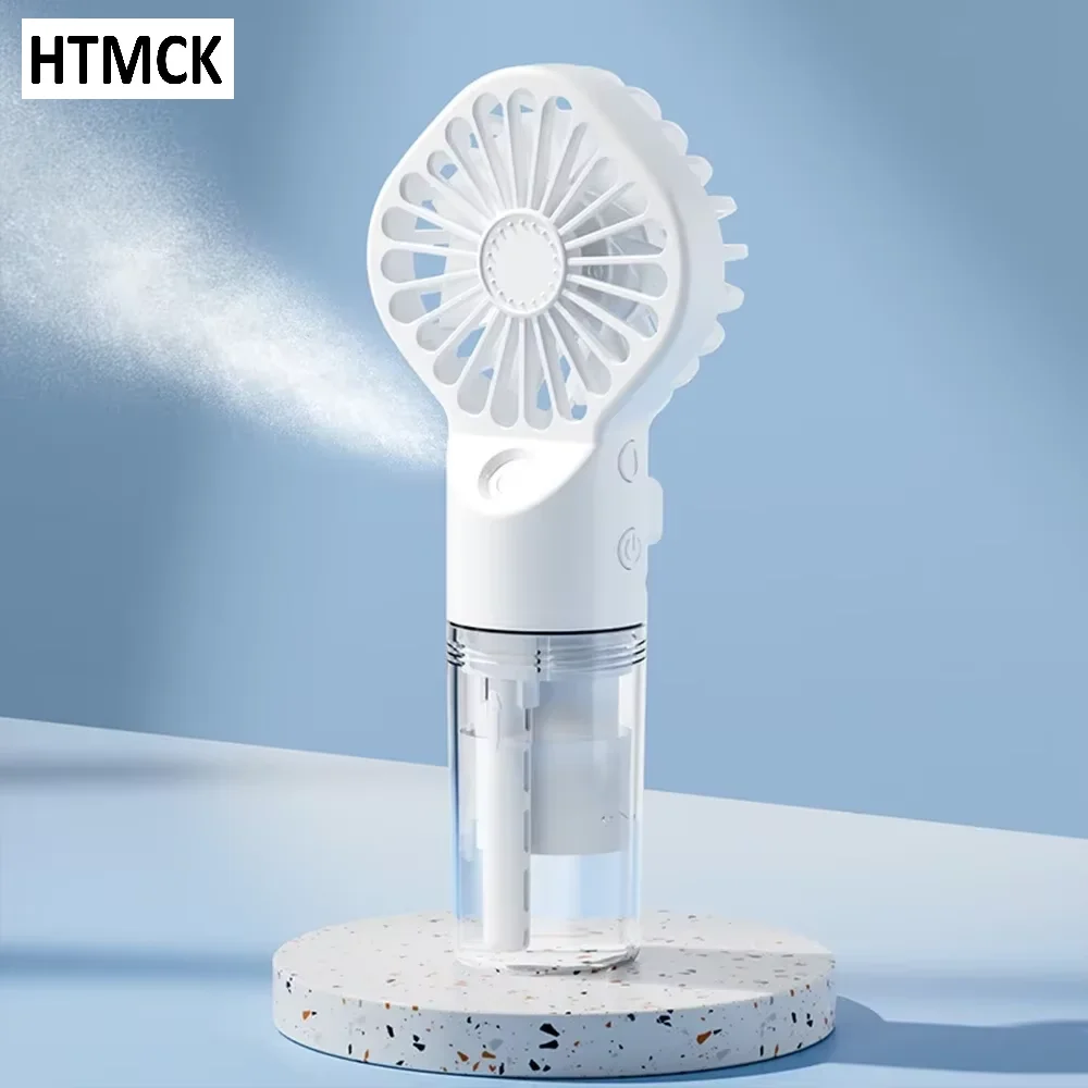 HTMCK Portable Mini Handheld Humidifier Fan USB Rechargeable Mist Spray Water Cooling Hand Fan