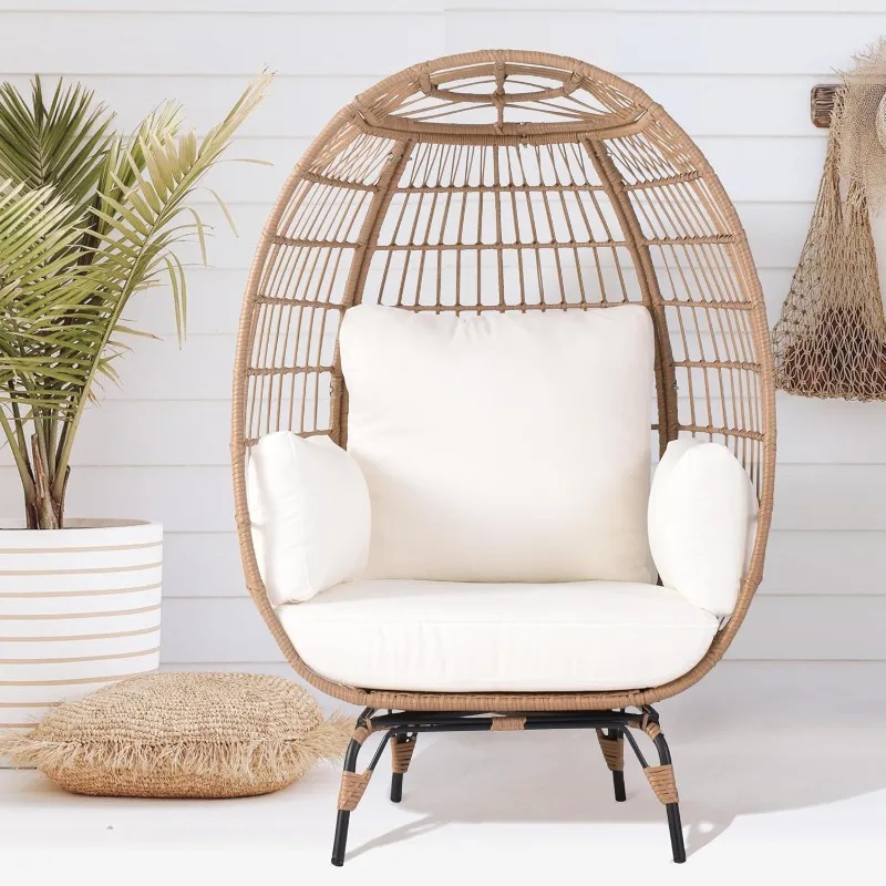 

Wicker Egg Chair,PE Rattan Chair w/ 4 Thicken Cushions,440 lbs Capacity,Oversized Indoor Outdoor Chairs with Strong Steel Frame