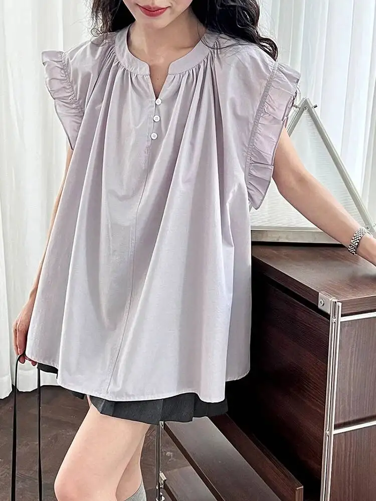 

Women Green Ruffles Thin Big Size Elegant Blouse New V-Neck Short Sleeve Shirt Fashion Tide Spring Summer