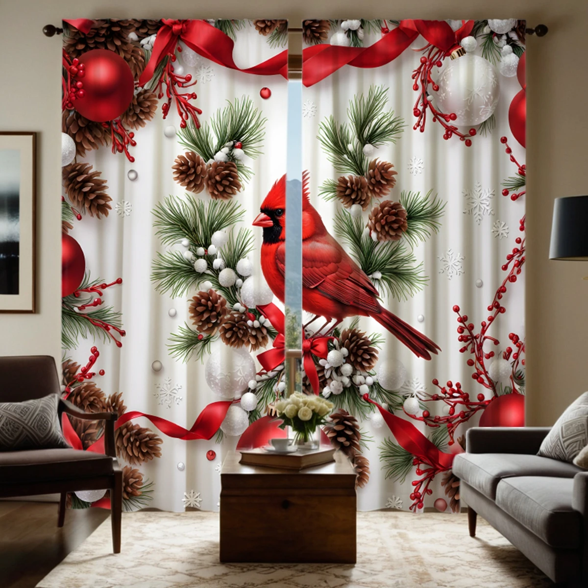 

2 шт., декоративные занавески в виде красных фруктов и птиц