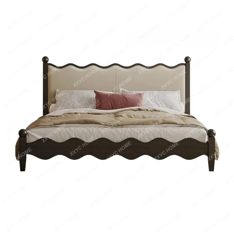 XX X Solid Wood Bed Simple Modern Black Retro 1.8 Meters Double Bed Master Bedroom Antique Style