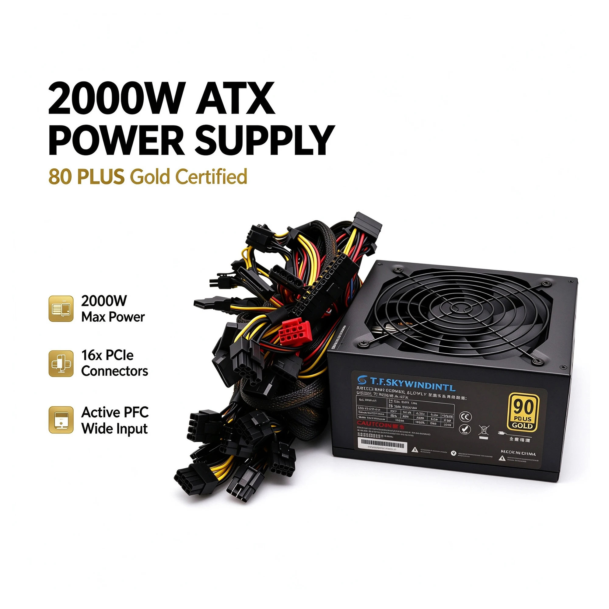 T.F.SKYWINDINTL NEW 2000W ATX PSU ​Mining Power Supply PC Power Support 8 Display Cards GPU 95% Efficiency for BTC Bitcoin Miner