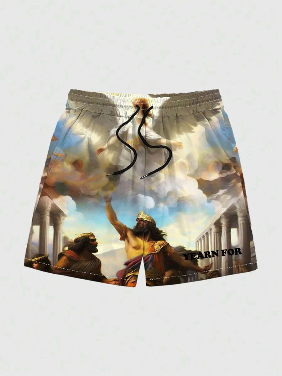 Shorts de Luxo Soltos para homens, Shorts Esportivos de Secagem Rápida, Impressão 3D, Lazer Pintura Artística, Harajuku, Verão, Novo