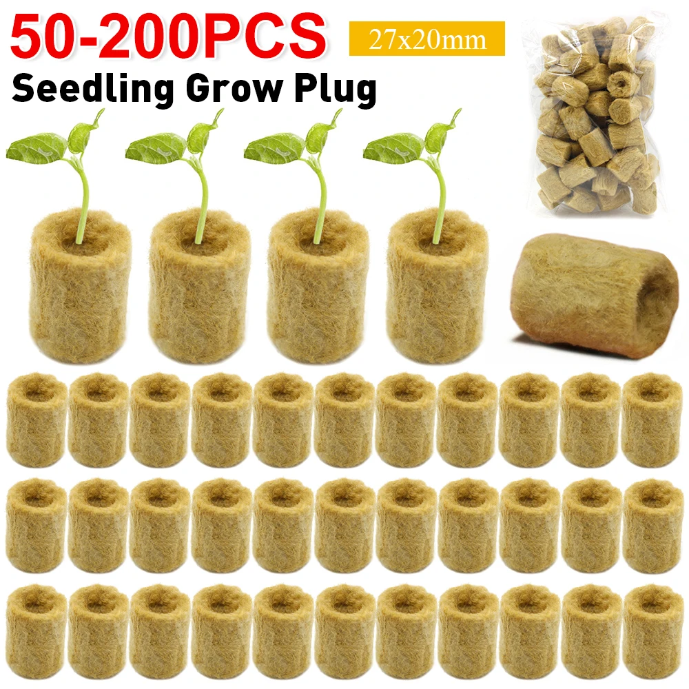 50-200pcs Seedling Grow Plug Hydroponic Grow Media Cubes Plant Cubes Soilless Substrate Seeded Rock Wool Plug Seedling Block