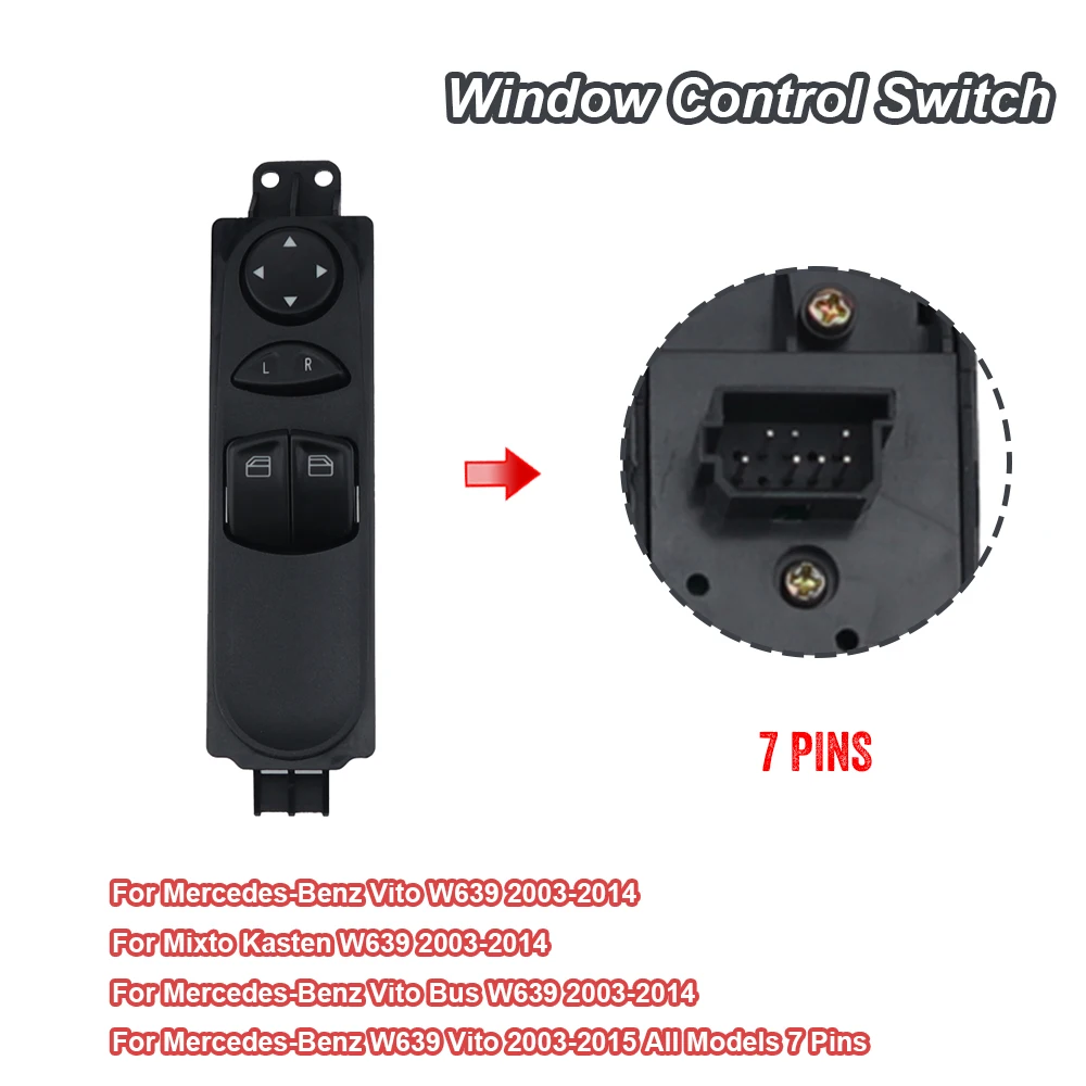 Power Window Switch ControlButton for Mercedes-Benz Vito Bus Vito/Mixto Kasten 2003 2004 2005 - 2015 A6395450913