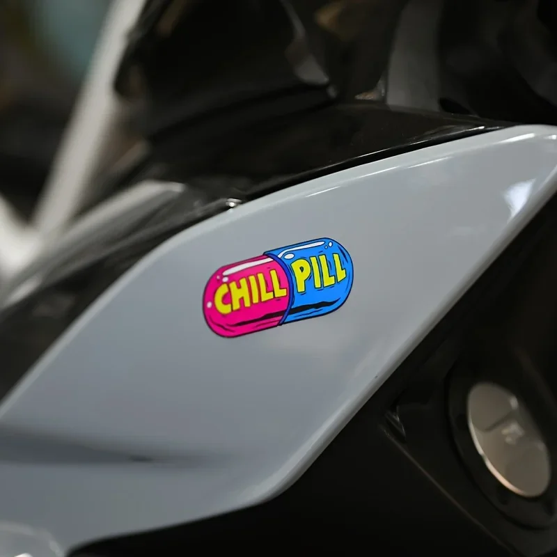 1PC Eye-catching "Chill Pill" Sticker for Car & Motorcycle, Unique Pill Design Decal for Vehicle Decoration