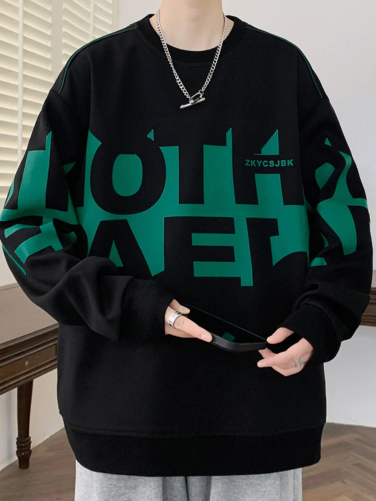 

Весенне-осенняя мужская толстовка свободного кроя с длинным рукавом и круглым вырезом, с принтом, повседневная, удобная, из полиэстера, молодежная, модная, в уличном стиле