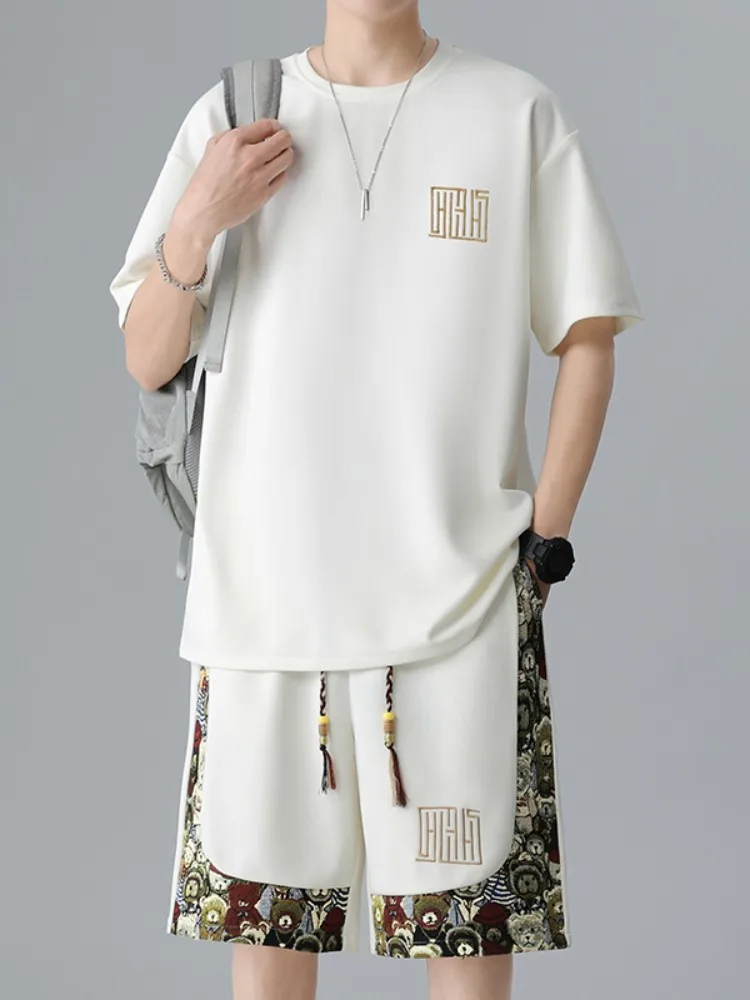 

Teenage Casual Loose ort Sve T-irt Set for Men 2024 New Faion Breathable Lightweight Comfortable round Ne Animal P...