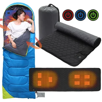 USB Heating Sleeping Mat 4 Heating Zones Adjustable Temperature Electric Heated Pad for Outdoor Camping Tent Mat Sleeping Bag