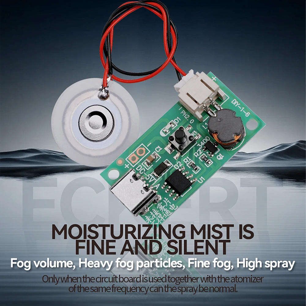 Mini Ultrasonic Atomization Maker Mist Atomizer DC 5V 500MA 1.5-2W Air Plant Humidifier Misting Driver Board Type-C with Switch