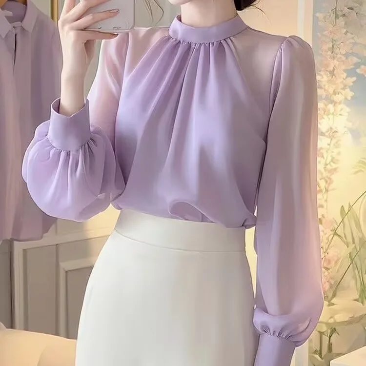 เสื้อคลุมชีฟองยาวสำหรับผู้หญิง สไตล์เกาหลี รุ่นใหม่ล่าสุด สำหรับฤดูใบไม้ผลิและฤดูใบไม้ร่วง สีม่วง ป้องกันแสงแดด เหมาะสำหรับใส่ไปทำงาน แฟชั่นทันสมัย