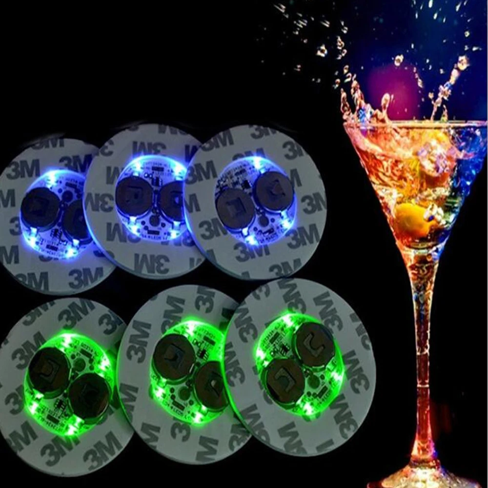 Mini LED Coaster Glow Bottle Light Stickers Battery Powered RGB Cup Mat Christmas Nightclub Bar Party Decoration Night Light