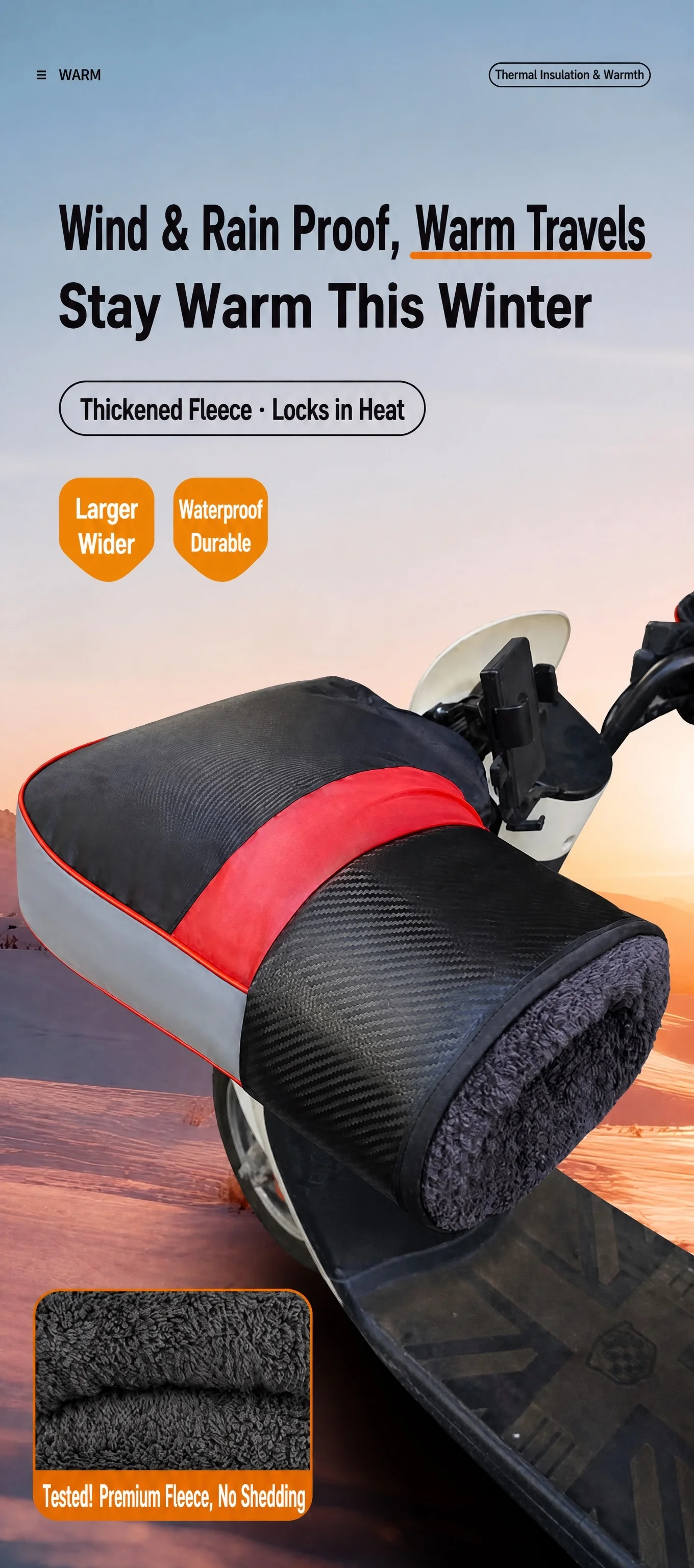 1Pair Winter Motorcycle Handlebar Muffs Thick Warm Grip Rainproof Protective Gloves for Scooter Bar Muff Warmer