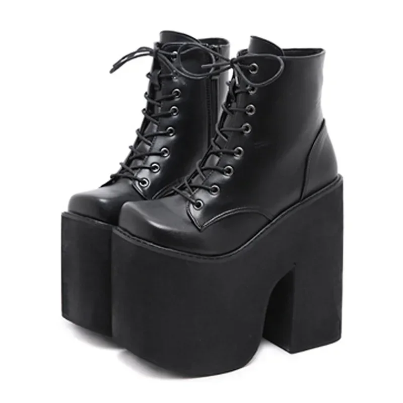 

Новинка 2023 года, мотоциклетные ботинки на массивном каблуке 17 см, женские ботильоны на платформе, ботильоны в стиле панк, косплей, обувь для девочек в готическом стиле, большой размер 43