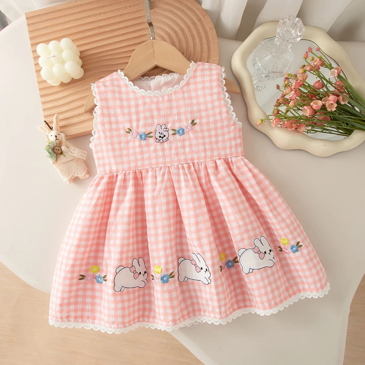 9 Months - 4 Years Baby Girl's Sleeveless Checkered Vest Dress Sweet Beauty Baby's Daily Outdoor Casual Dress Summer Baby Dress