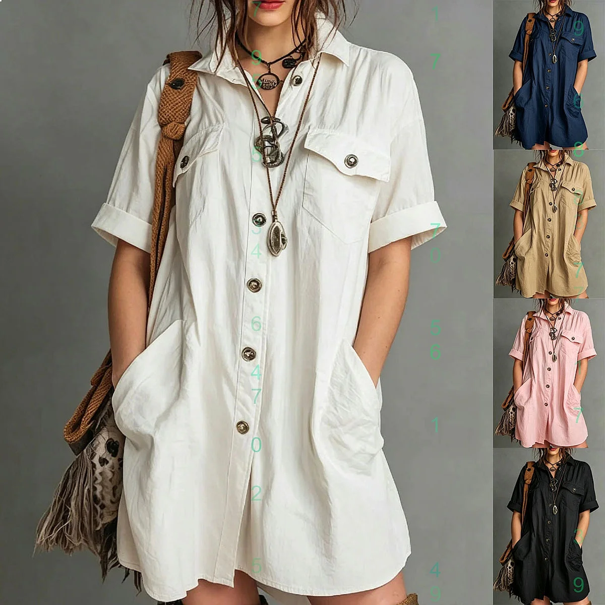 

Crossbody Dress Dresses for Women Spring Summer Casual Loose Short Sleeve Button Pocket Shirt Blouse Top