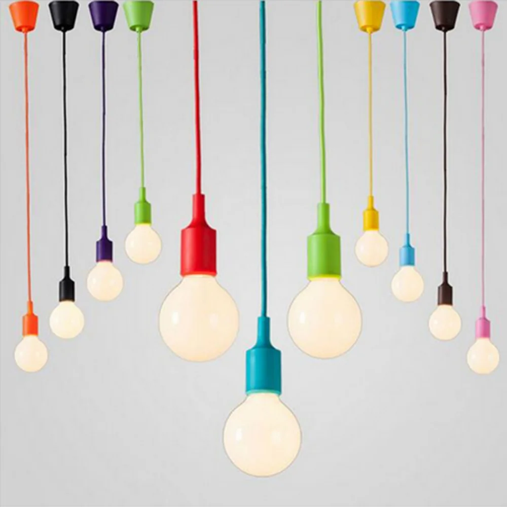 Portable LED Colorful Light Chandelier Silicone Socket Lamp Cord Set with Textile Cable