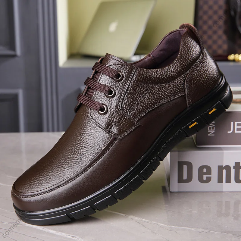 Handmade Leisure Shoes Man New Trendy Minimalist Work Shoes with Lace Up Middle-Aged Dad Formal Casual Business Leather Shoes