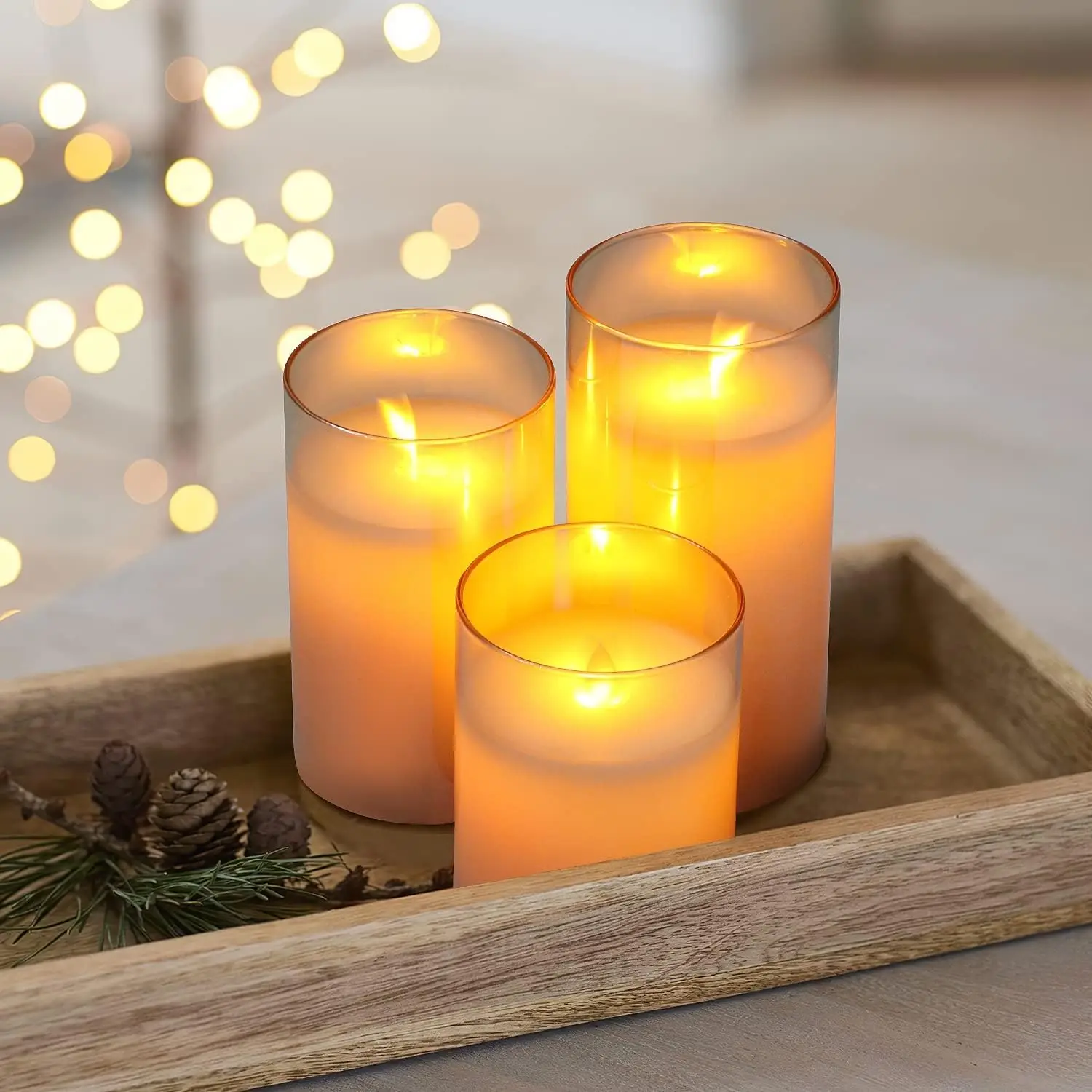 USB Rechargeable/Battery operated LED Glass Candle w/Remote controller Pillar Candle Paraffin Wax Dancing wick Home Decor-Amber